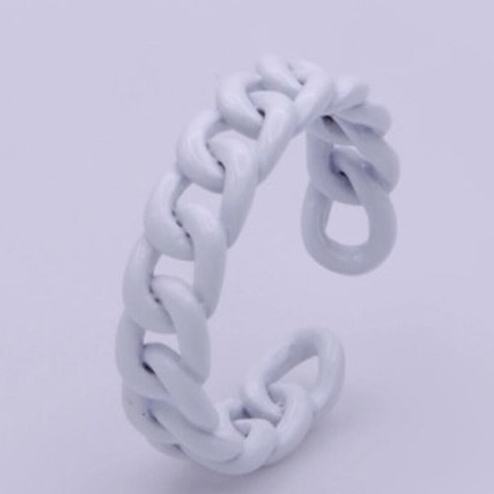 Curb Chain Ring Curb Link Chain Ring Enamel  Adjustable Ring White